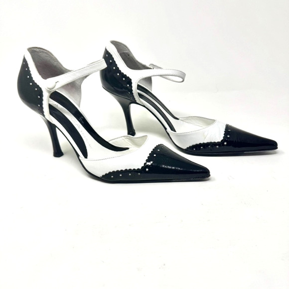 Via Spiga Heels 6.5 Black White Navarro Leather Shoe - Picture 1 of 9
